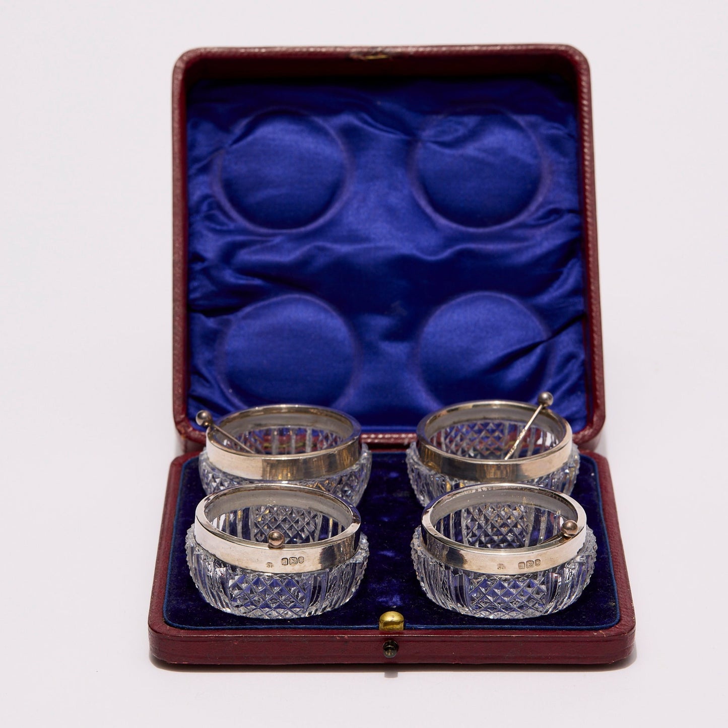 STERLING SILVER AND CRYSTAL SALT CELLARS