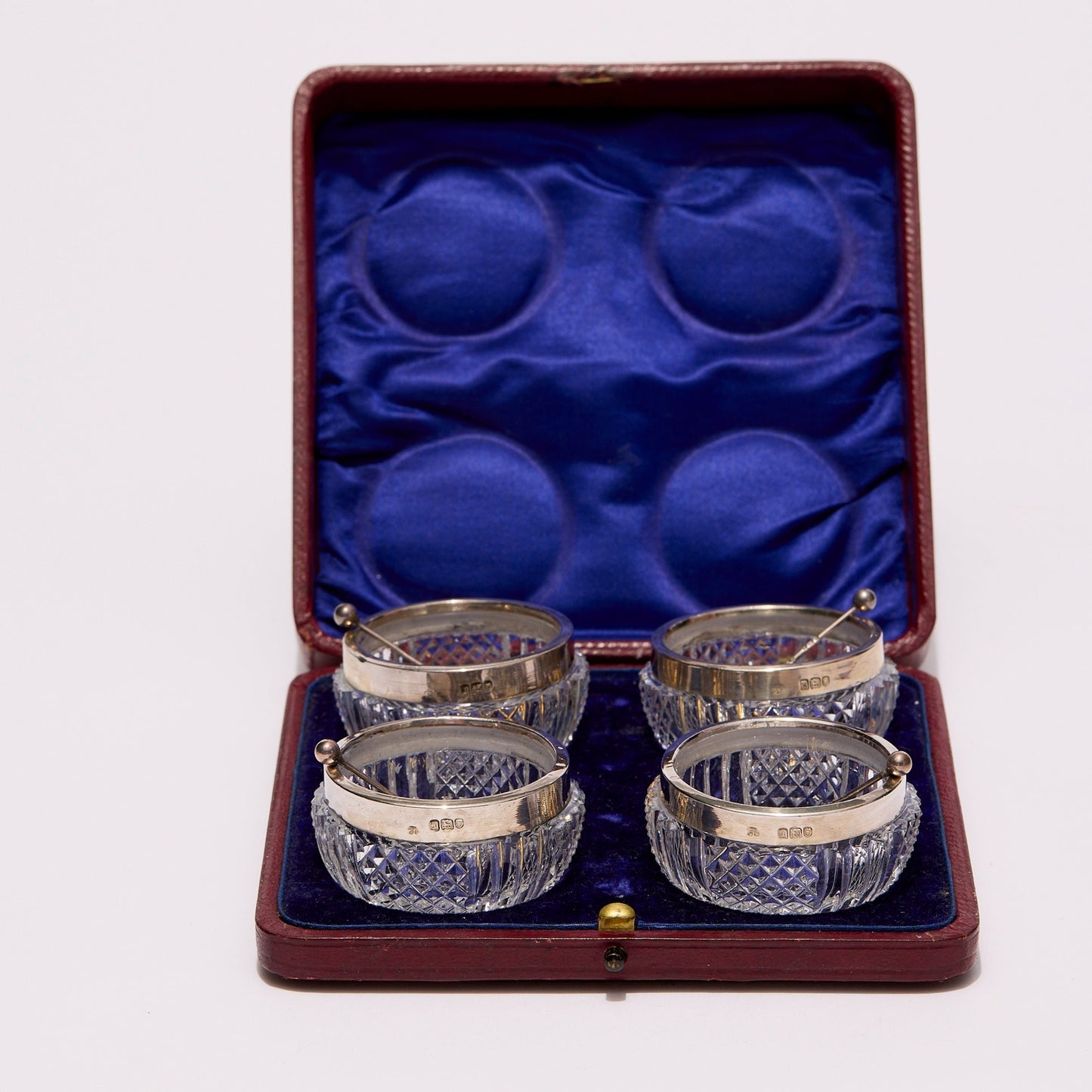 STERLING SILVER AND CRYSTAL SALT CELLARS