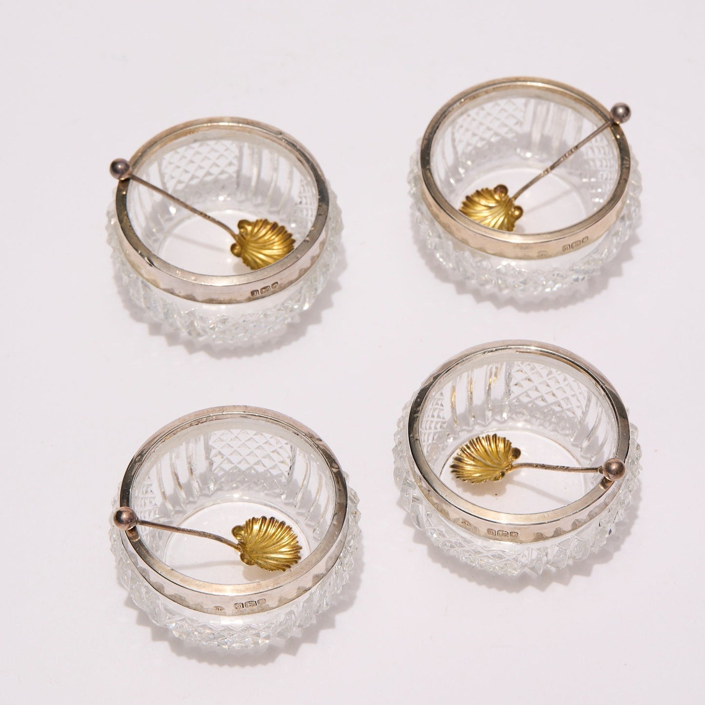STERLING SILVER AND CRYSTAL SALT CELLARS