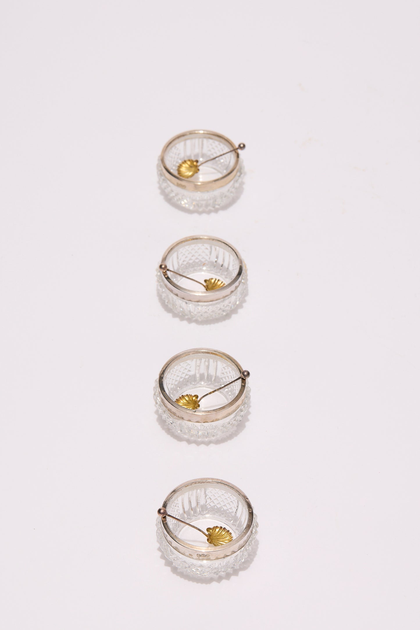 STERLING SILVER AND CRYSTAL SALT CELLARS