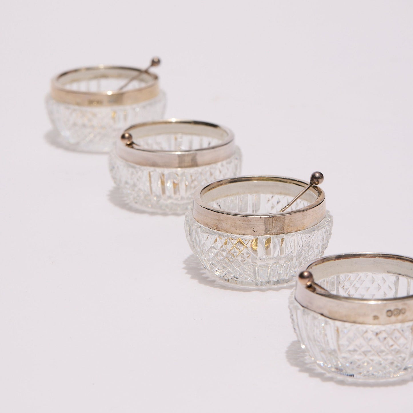 STERLING SILVER AND CRYSTAL SALT CELLARS