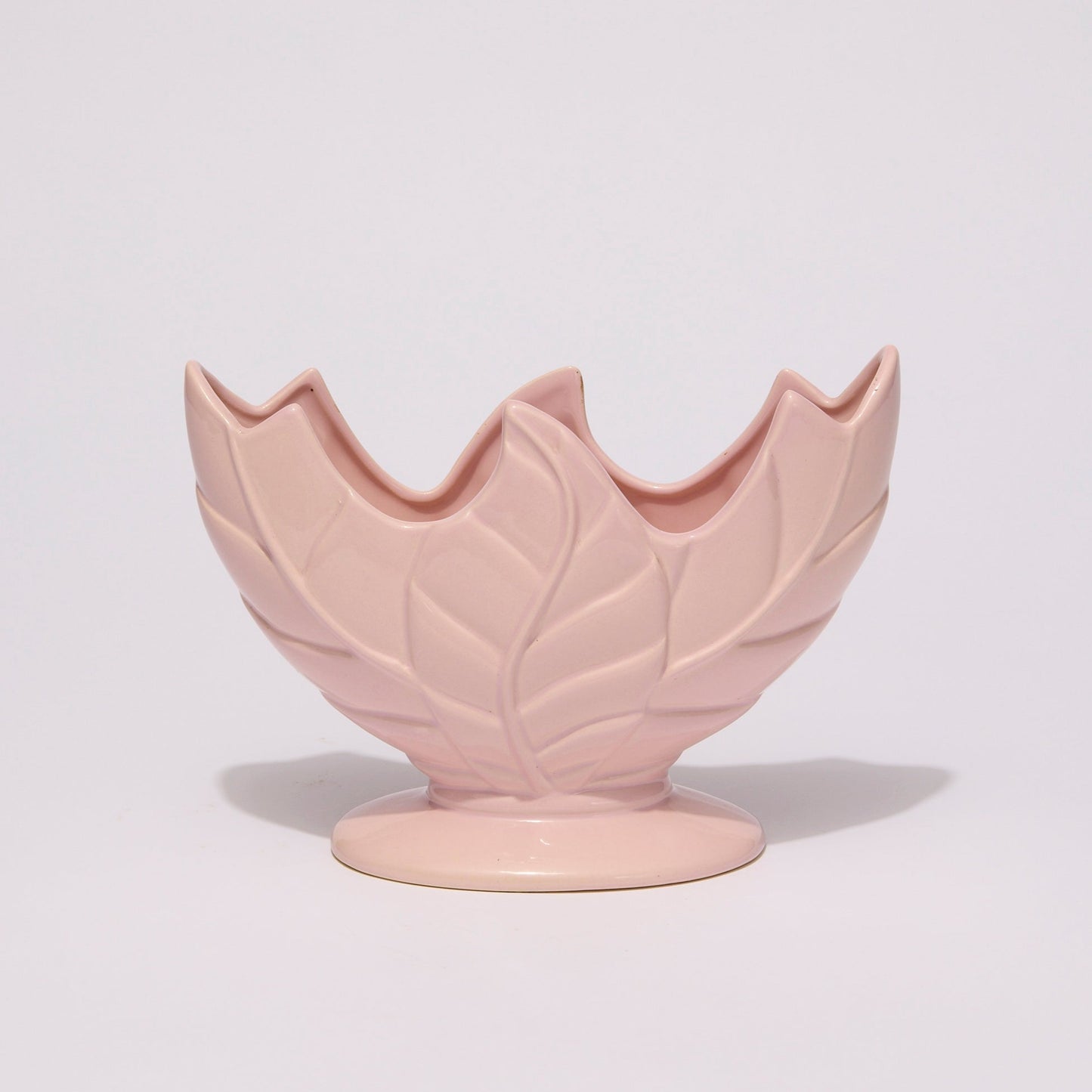 PINK CERAMIC FANNED LEAF-PATTERN VASE
