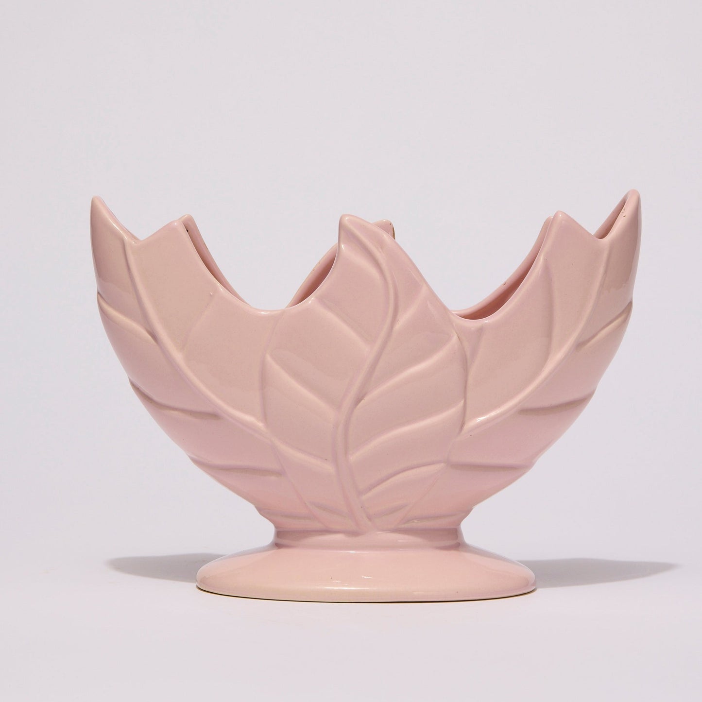 PINK CERAMIC FANNED LEAF-PATTERN VASE