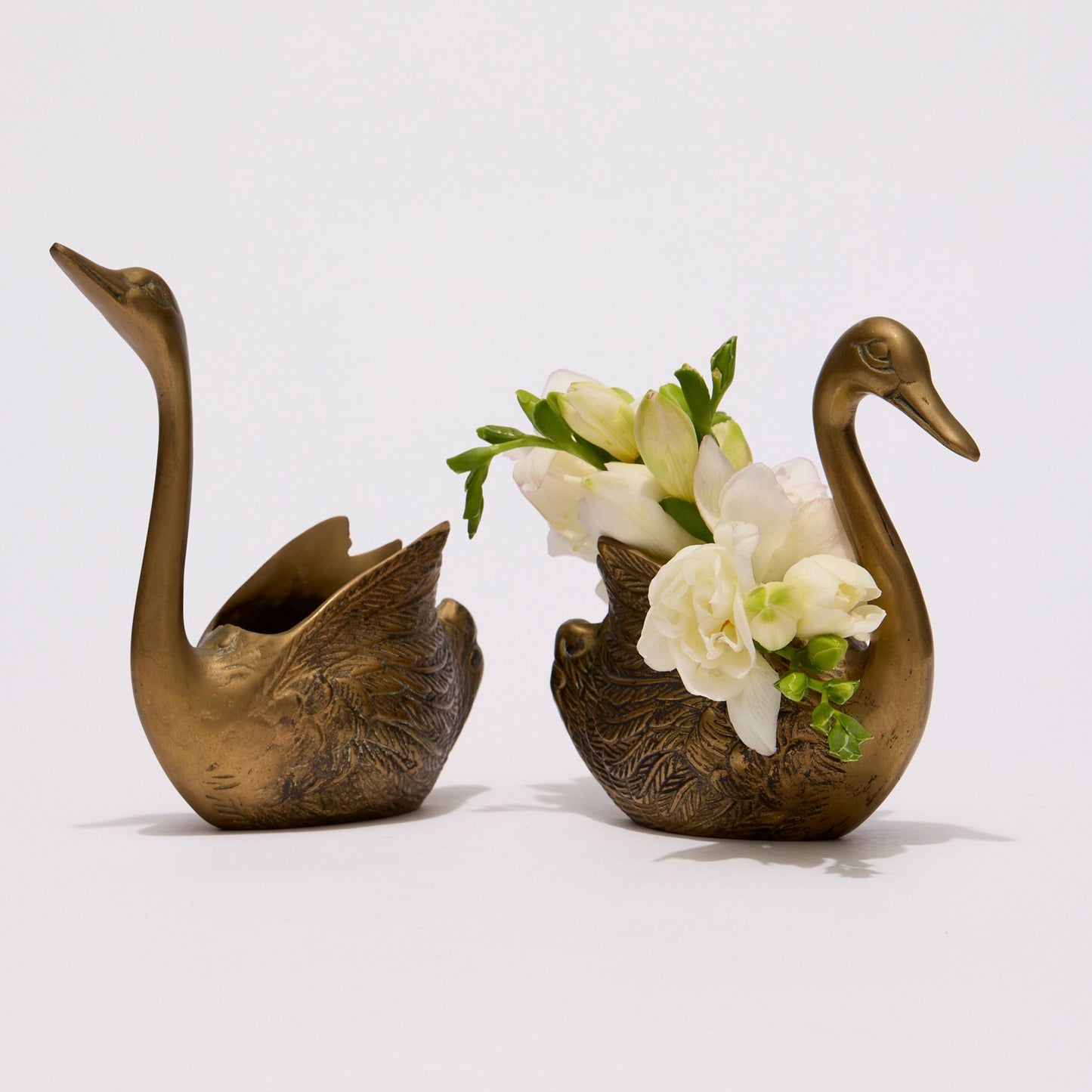 SOLID BRASS SWAN SCULPTURES (PAIR)