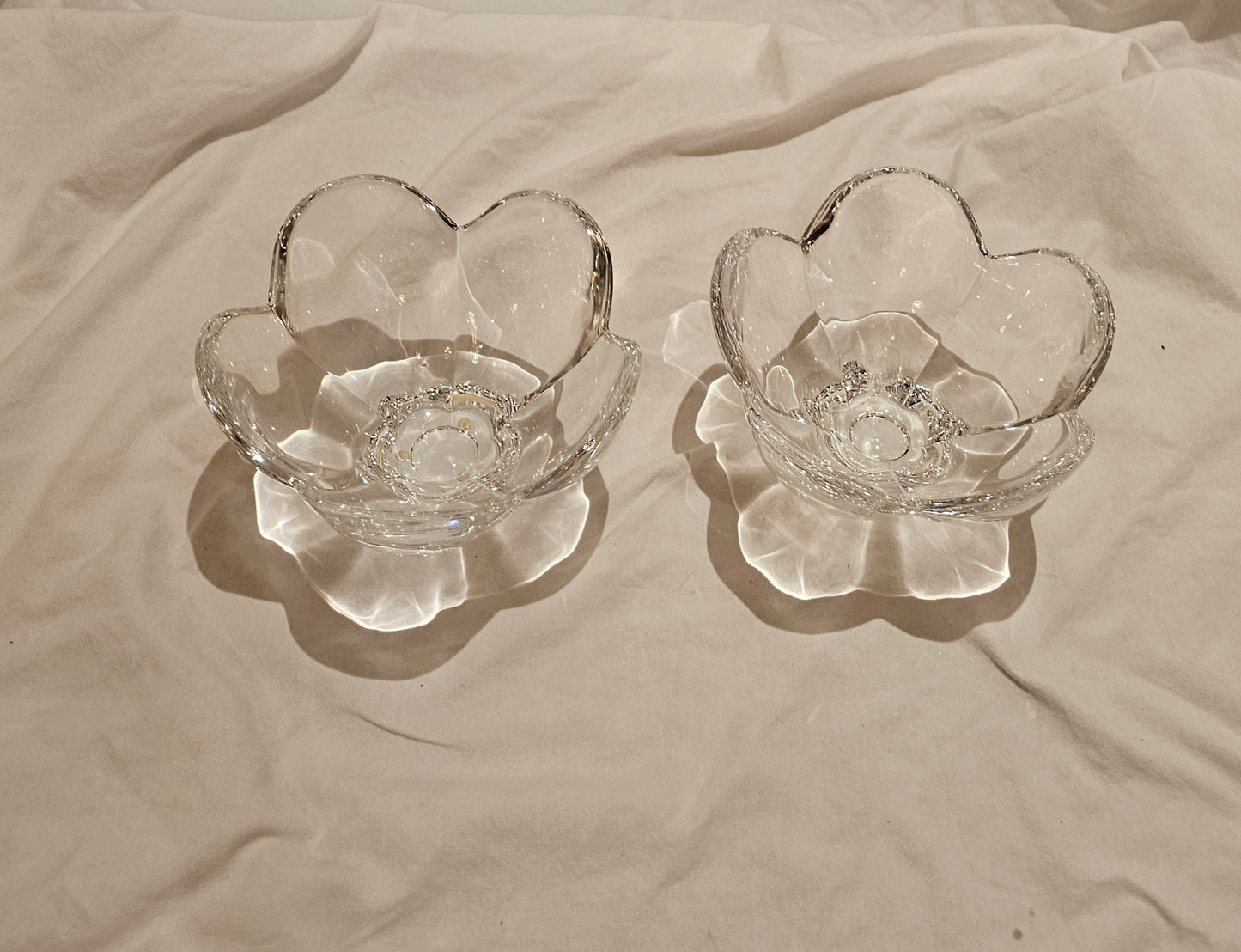 ORREFORS CRYSTAL FLOWER BOWLS (PAIR)