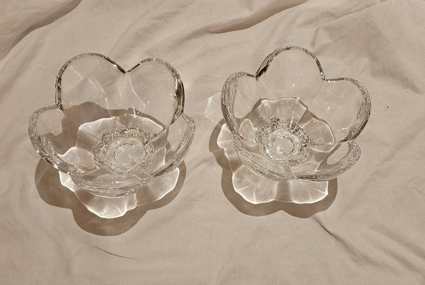 ORREFORS CRYSTAL FLOWER BOWLS (PAIR)