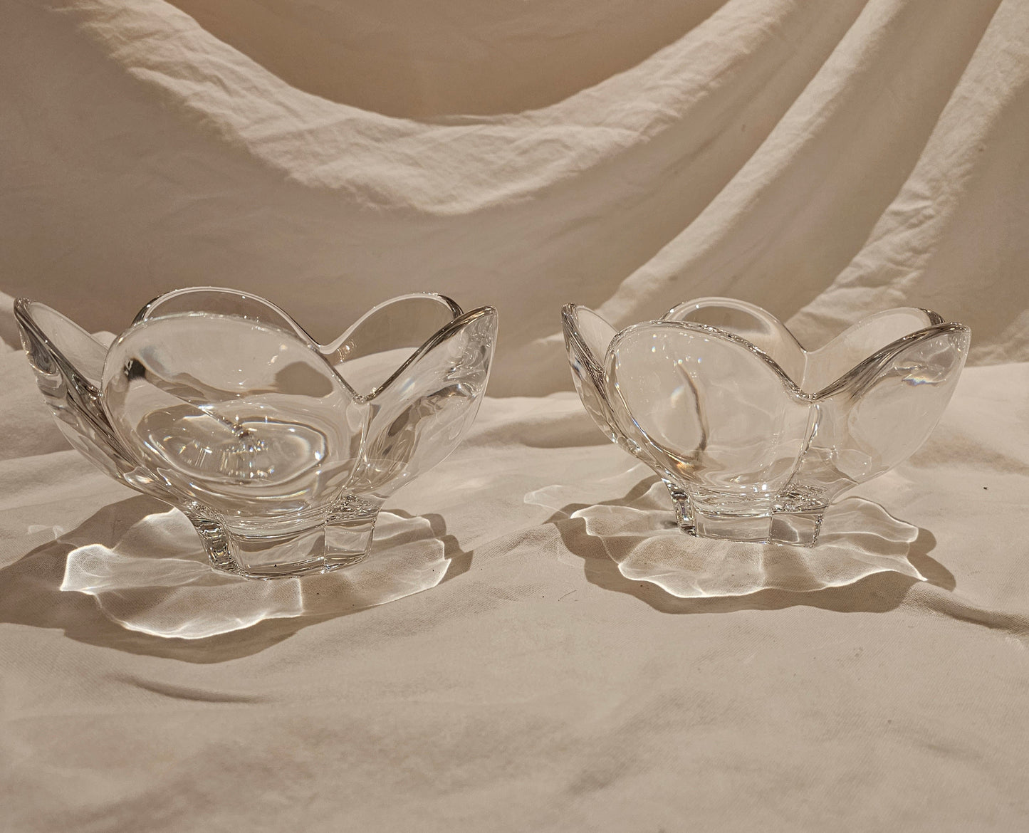 ORREFORS CRYSTAL FLOWER BOWLS (PAIR)