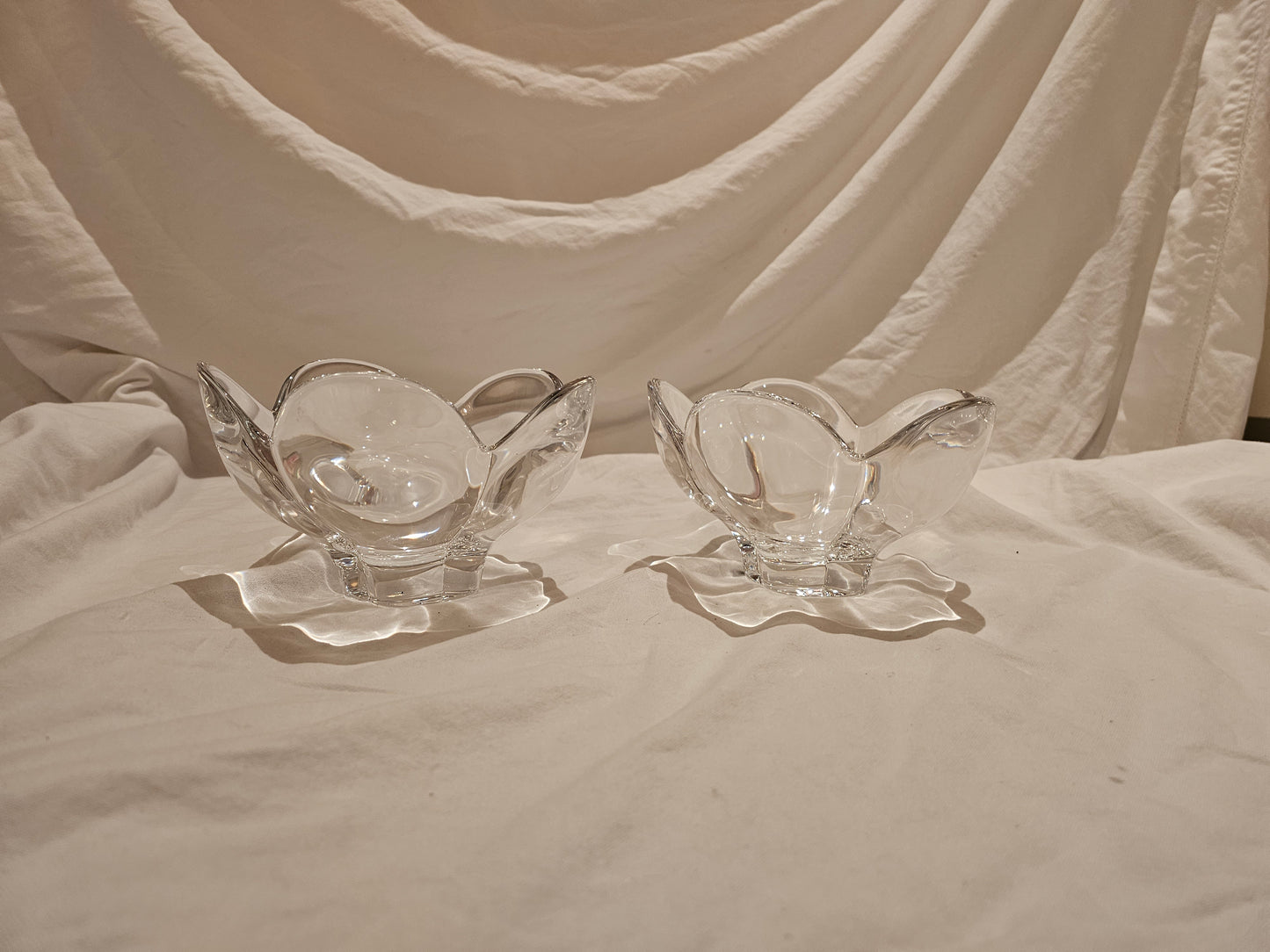 ORREFORS CRYSTAL FLOWER BOWLS (PAIR)