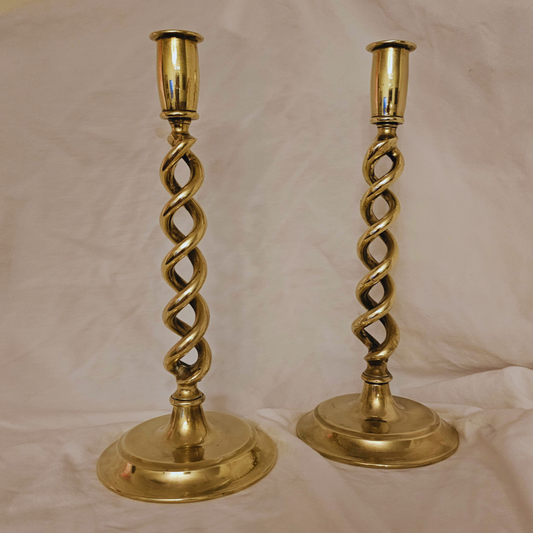 TWISTED BRASS CANDLESTICKS (PAIR)